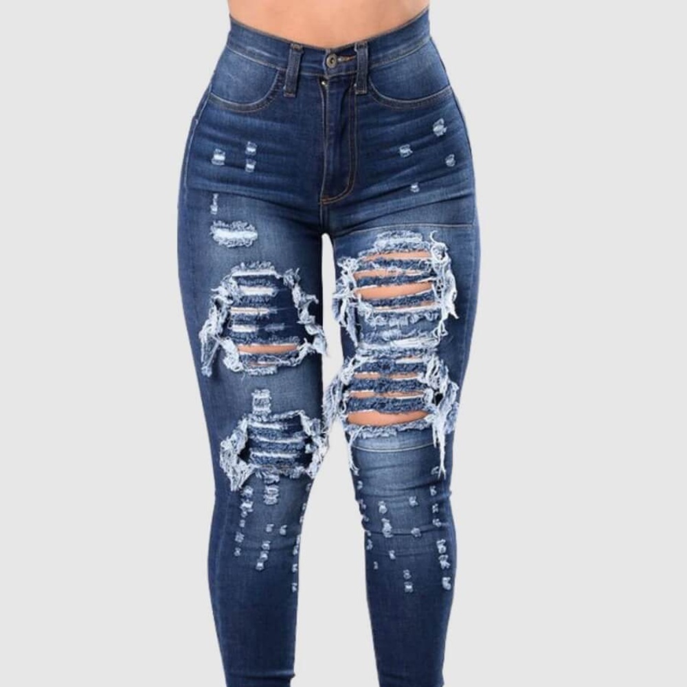 Distressed denim skinny jeans